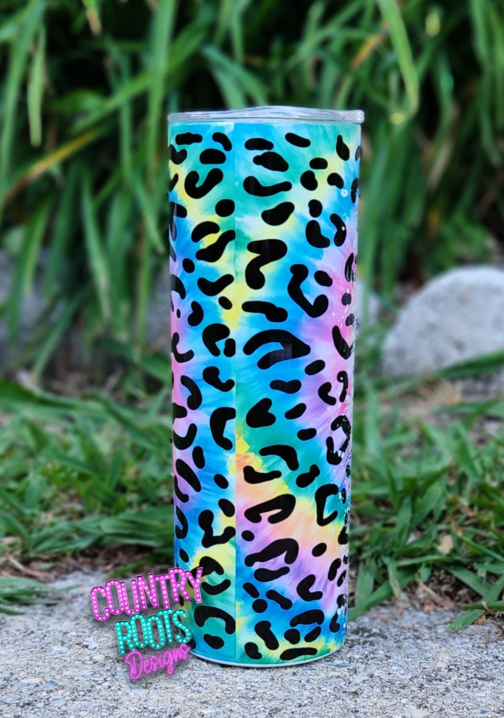 Personalized Rainbow Leopard Mama, nana, grammy, etc.. 20oz Skinny Tumbler