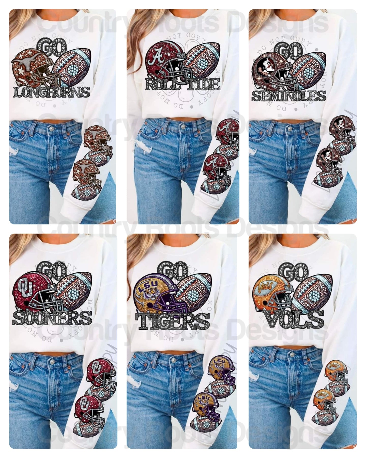 Rhinestone Football w/ Helmet Sleeves (College)--- PICK A TEAM