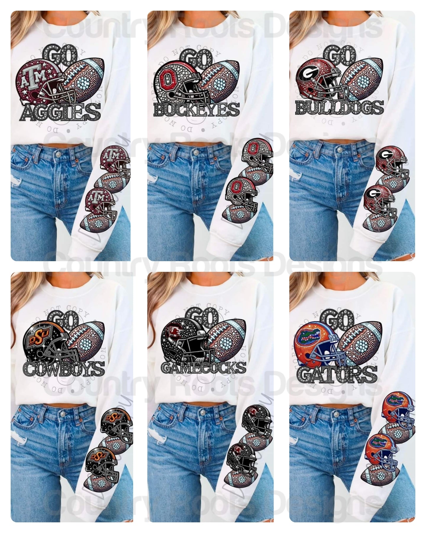 Rhinestone Football w/ Helmet Sleeves (College)--- PICK A TEAM