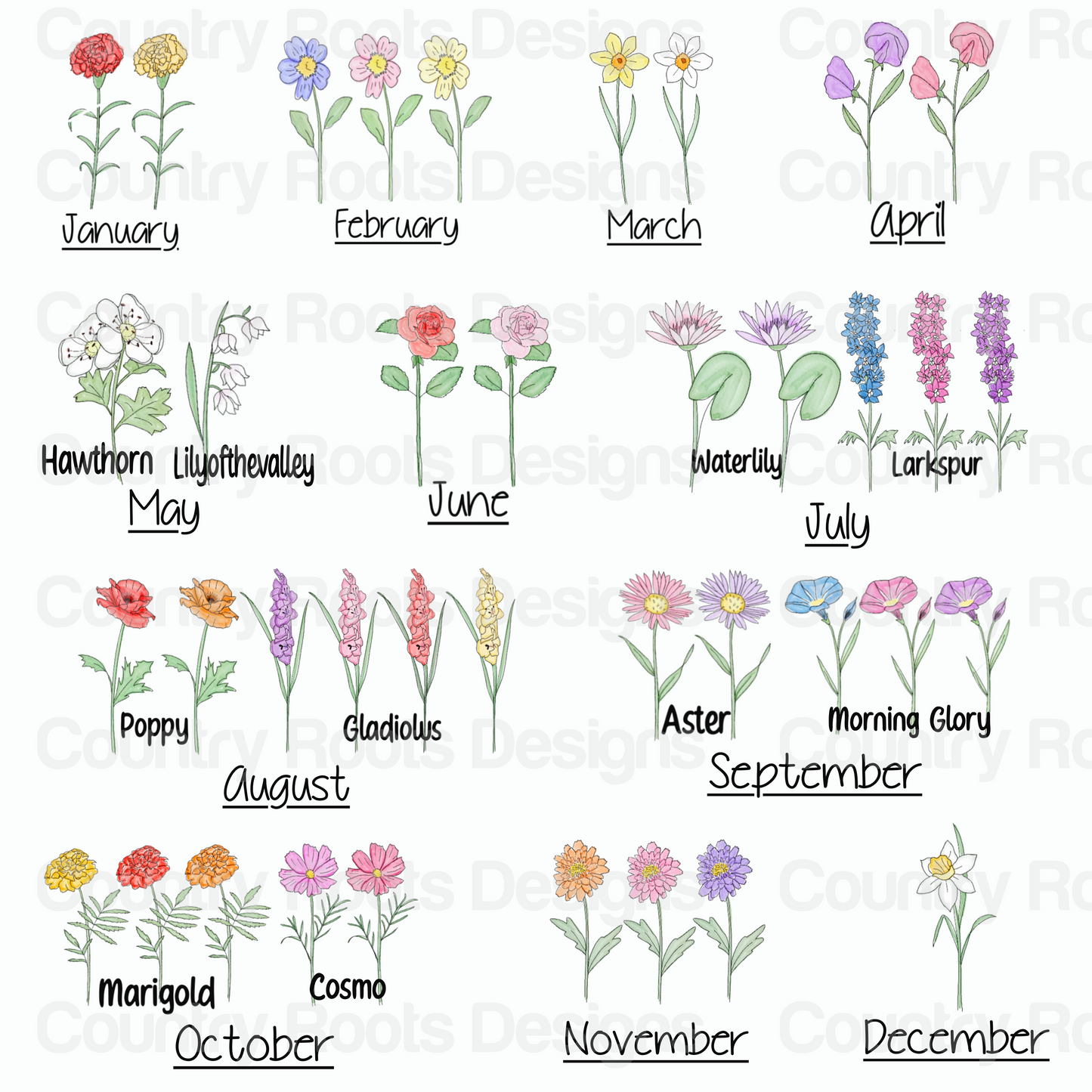 Custom Birth Month Flowers Tee
