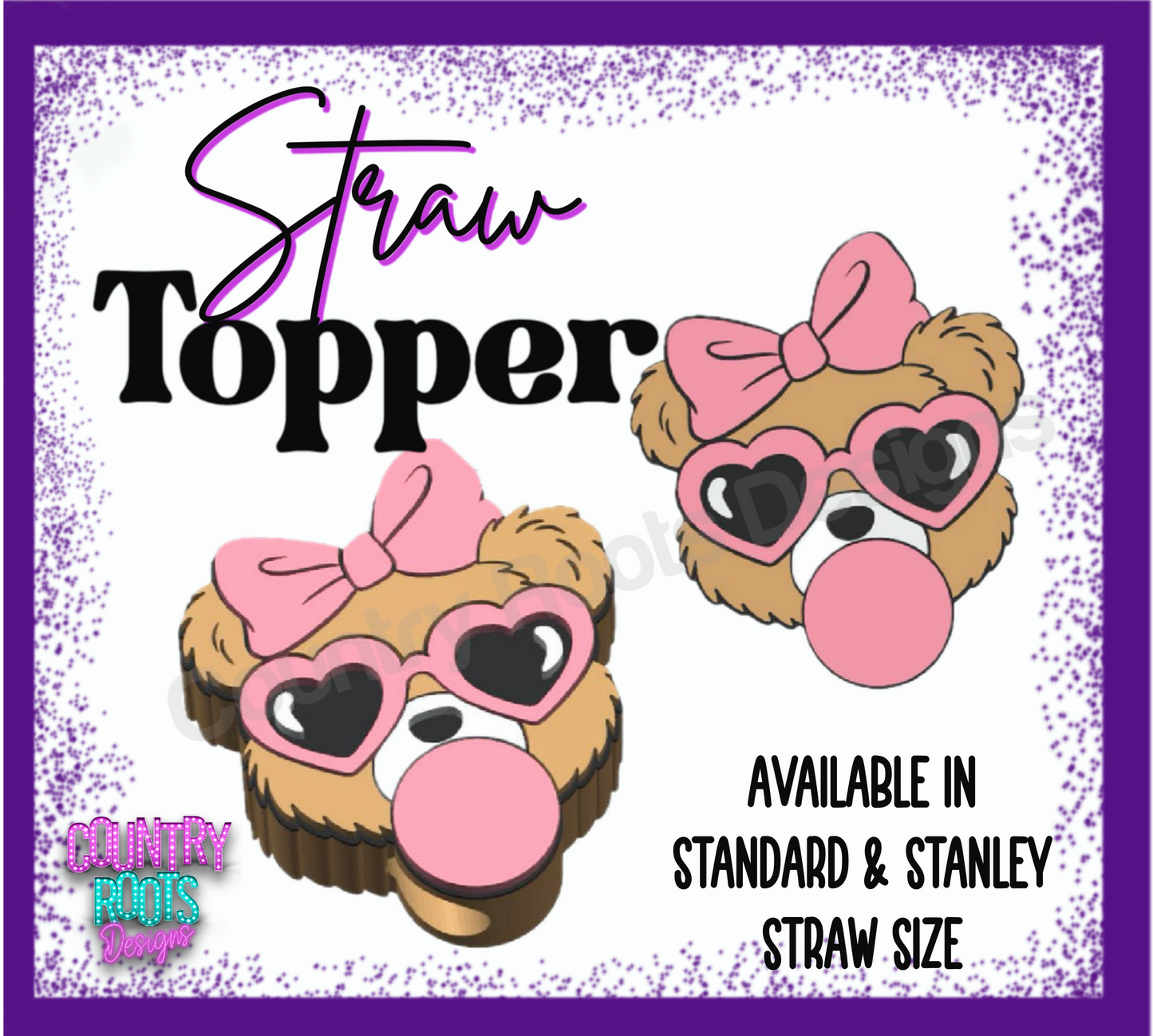 Girl Bear Bubble Gum 3D Straw Topper
