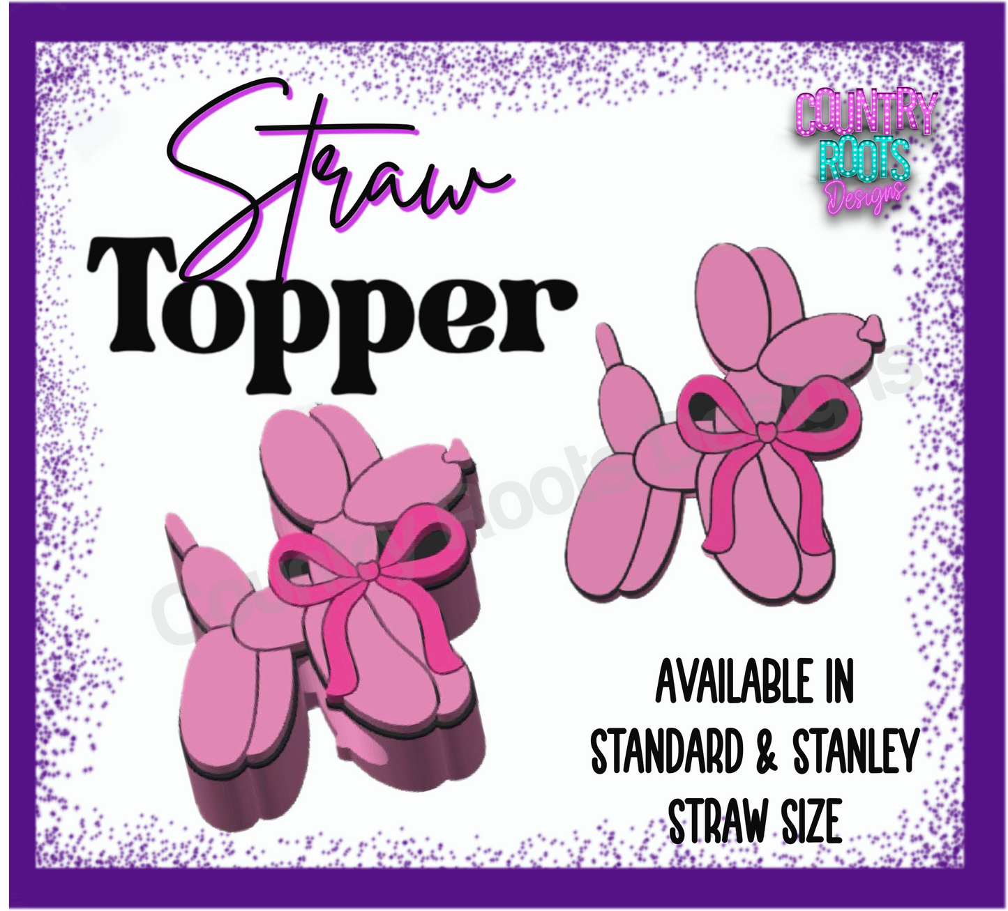 Pink Balloon Dog 3D Straw Topper