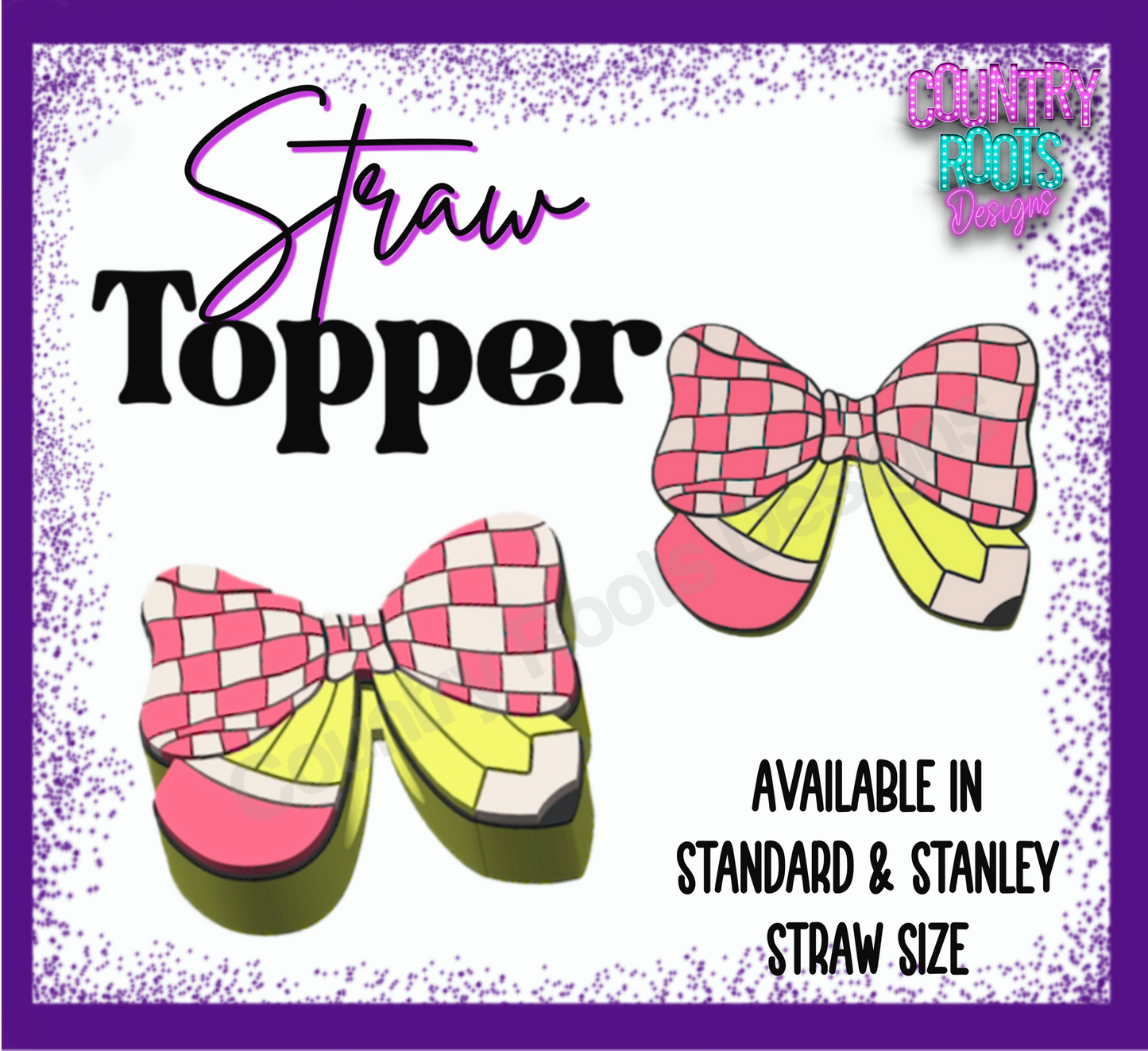 Checker Bow Pencil 3D Straw Topper