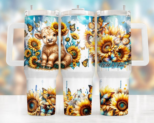 Sunflower Baby Highland Cow 40oz Tumbler