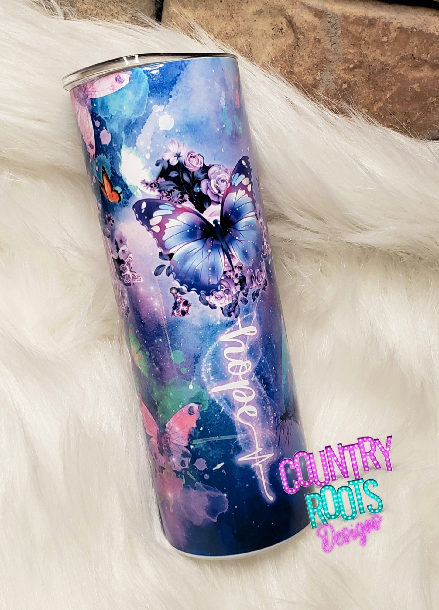 Faith Hope Love Butterflies 20oz Skinny Tumbler