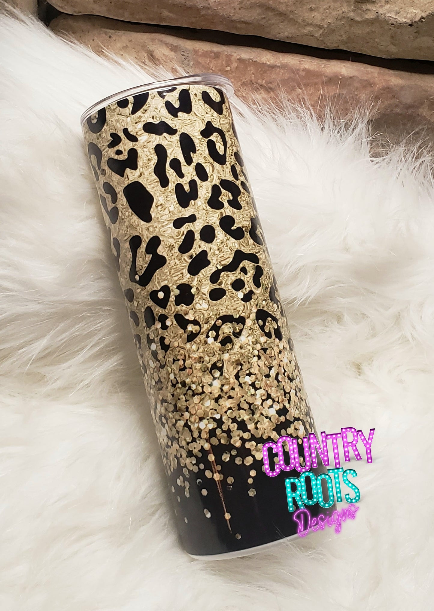 Gold/Black Leopard Print 20oz Skinny Tumbler