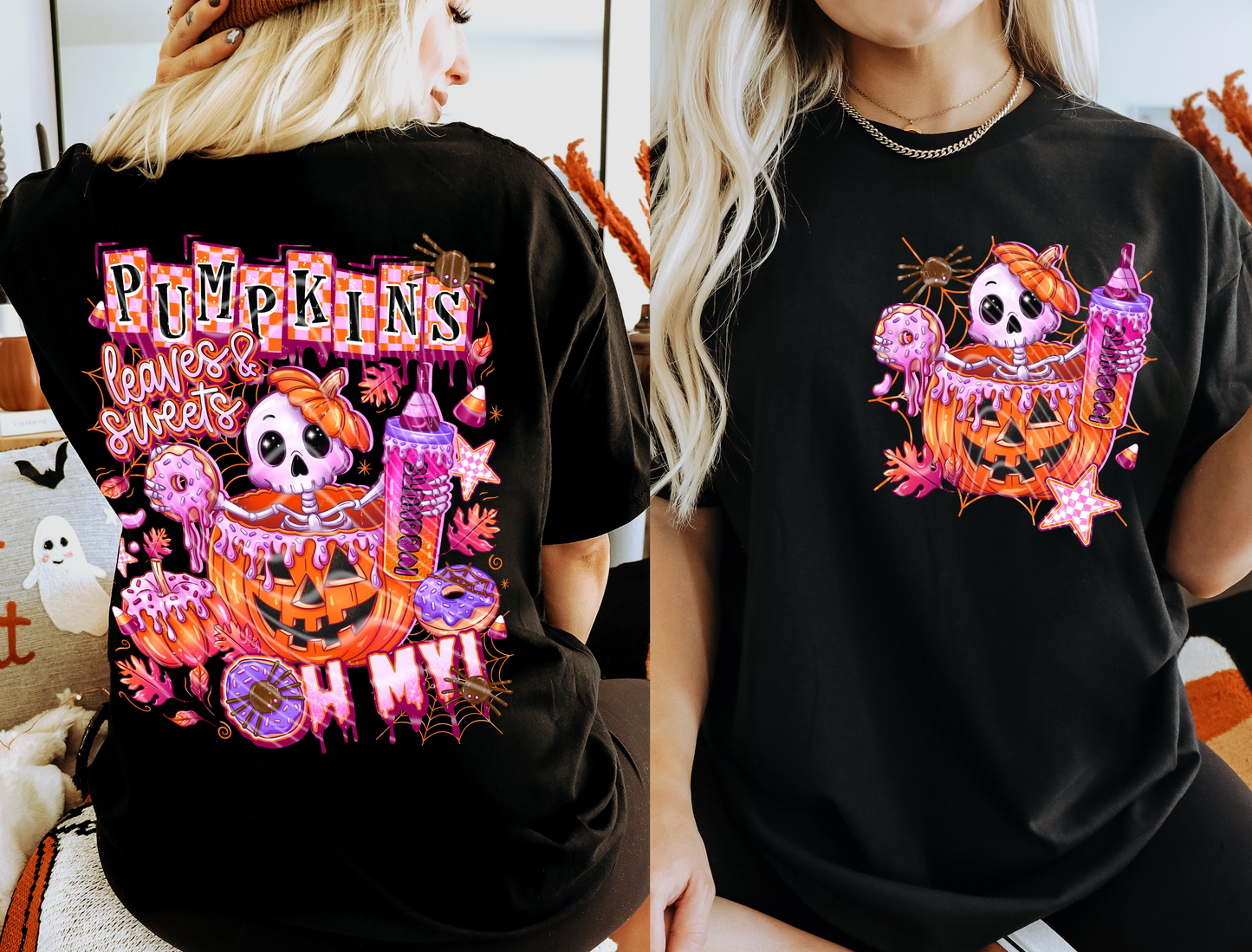 Pumpkins, Leaves, & Sweets OH MY Tee- Front & Back