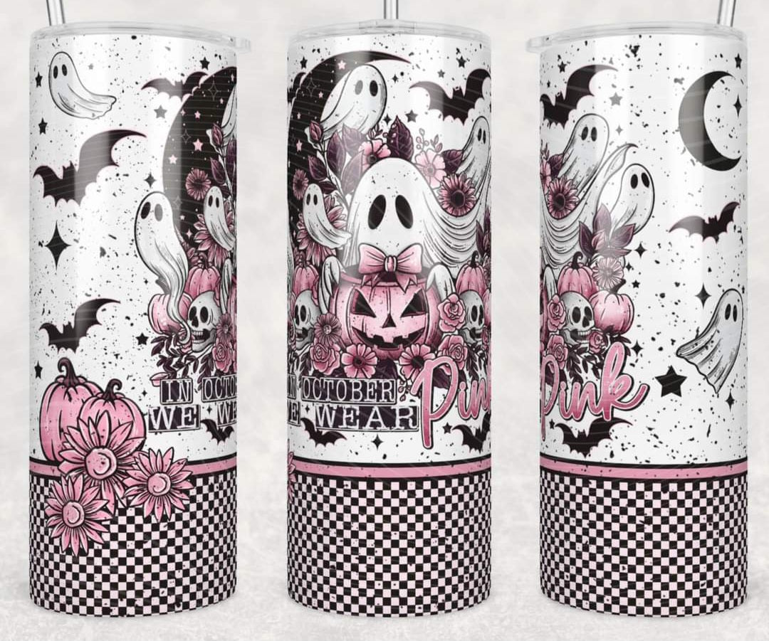 In October We Wear Pink/ Ghost 20oz Skinny Tumbler