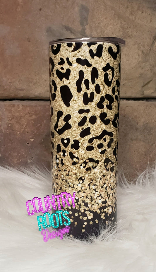 Gold/Black Leopard Print 20oz Skinny Tumbler