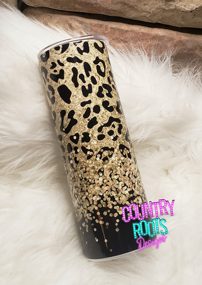 Gold/Black Leopard Print 20oz Skinny Tumbler
