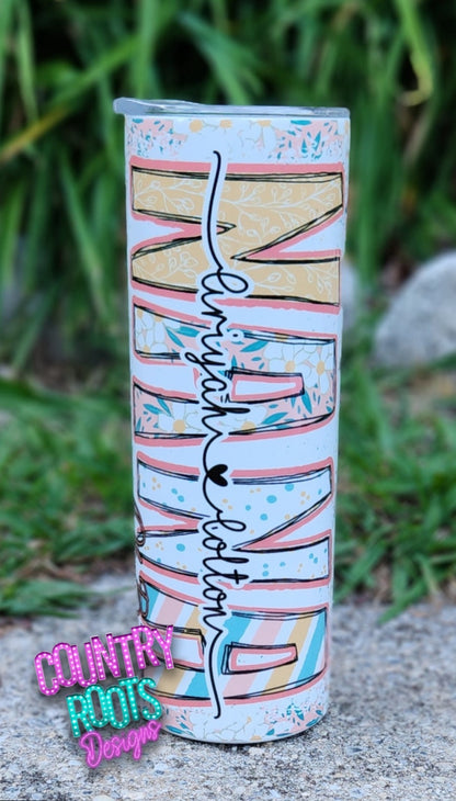 Personalized Floral Mama, nana, grammy, etc.. 20oz Skinny Tumbler