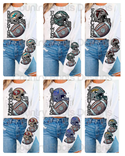 Rhinestone Football w/ Helmet Sleeve--PICK A TEAM