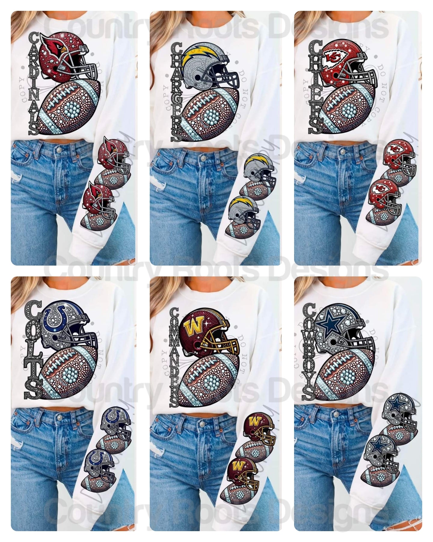 Rhinestone Football w/ Helmet Sleeve--PICK A TEAM