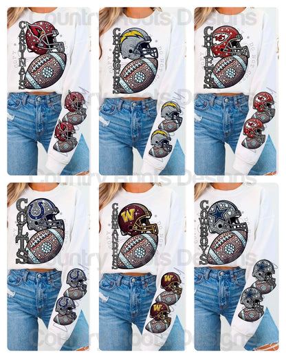Rhinestone Football w/ Helmet Sleeve--PICK A TEAM