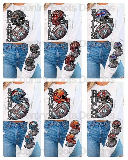 Rhinestone Football w/ Helmet Sleeve--PICK A TEAM