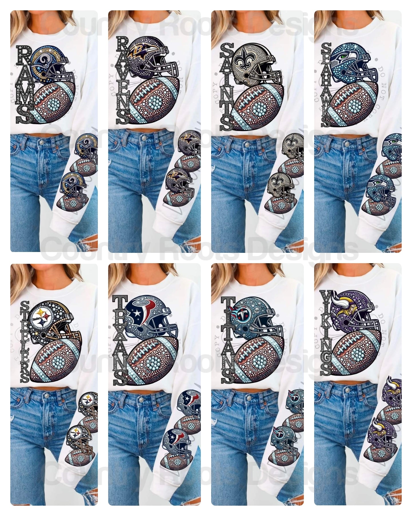Rhinestone Football w/ Helmet Sleeve--PICK A TEAM