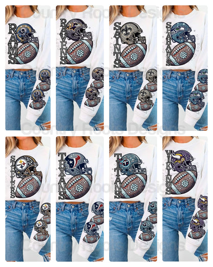 Rhinestone Football w/ Helmet Sleeve--PICK A TEAM