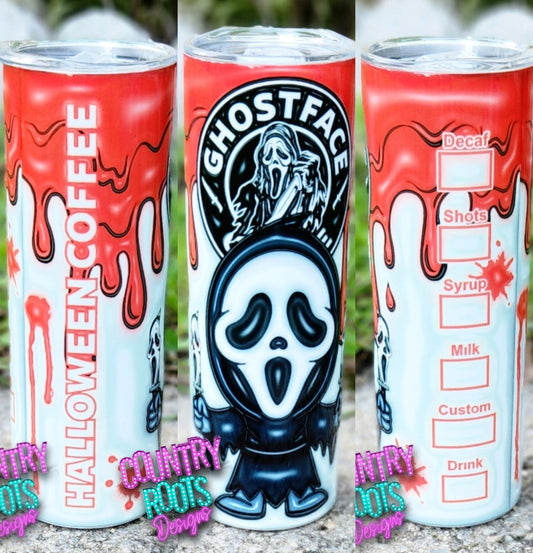 3D Ghost Face 20oz Skinny Tumbler
