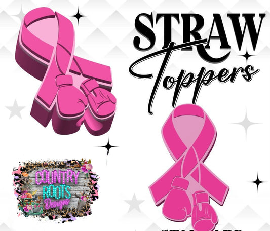 Glitter Pink Breast Cancer 3D Straw Topper