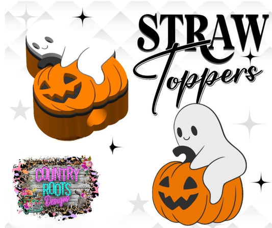 Pumpkin Ghost 3D Straw Topper