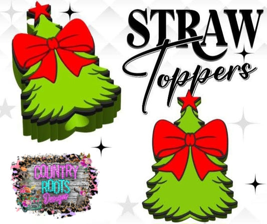 Christmas Tree Red 3D Straw Topper