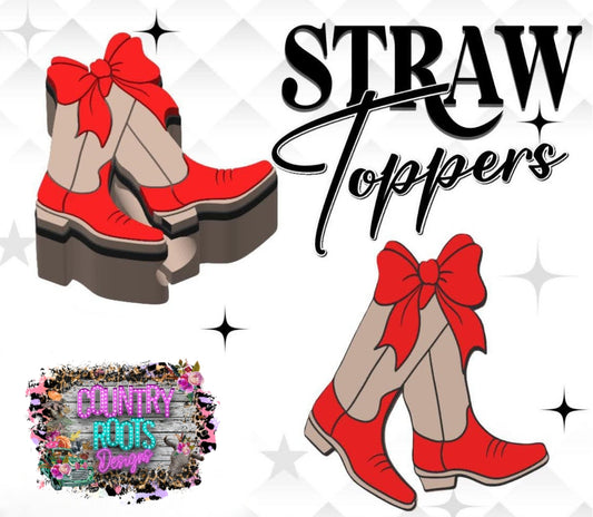 Boots Red Bow 3D Straw Topper