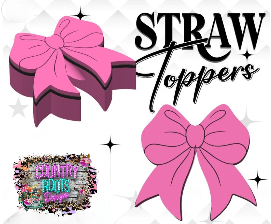 Pink Bow 3D Straw Topper