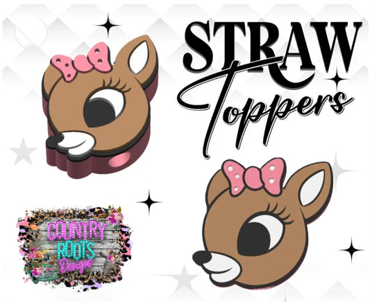 Girl Reindeer 3D Straw Topper