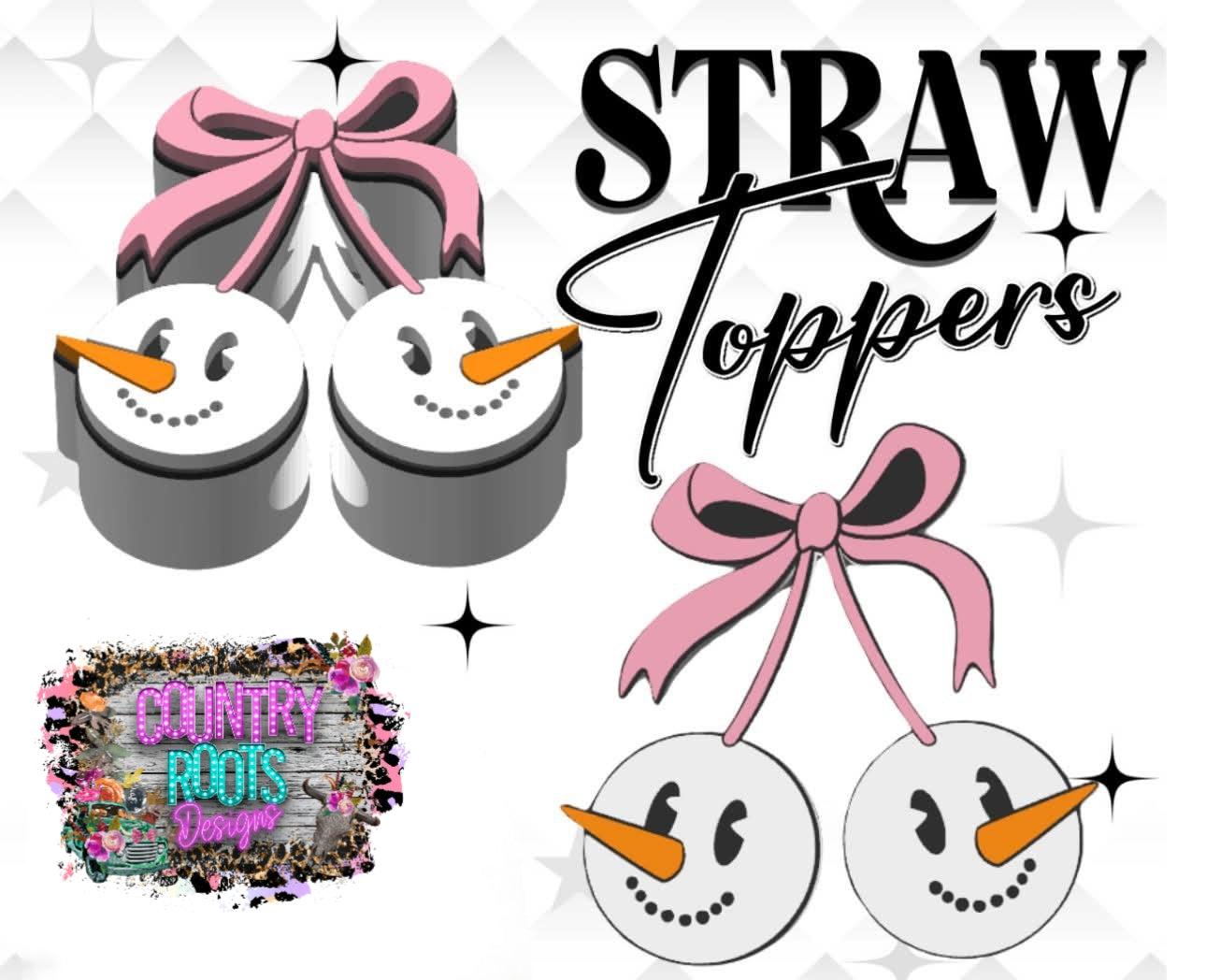 Snowman Cherries 3D Straw Topper