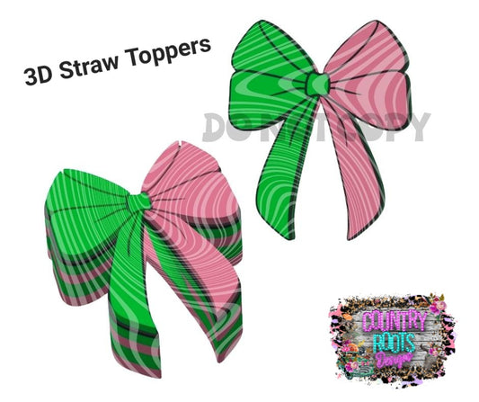 Pink & Green Bow 3D Straw Topper