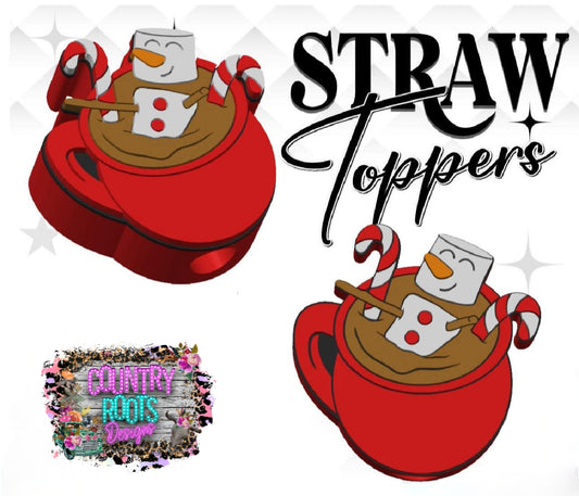 Hot Cocoa Snowman 3D Straw Topper