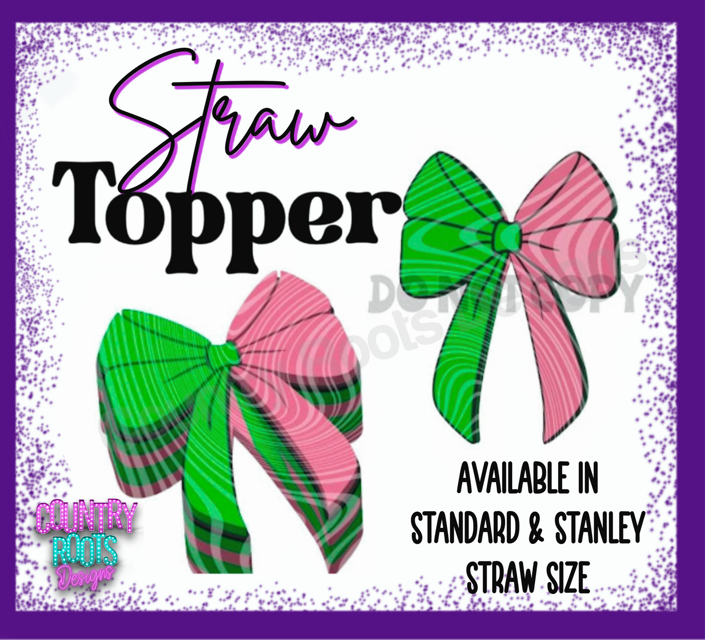 RTS Pink & Green Bow 3D Straw Topper