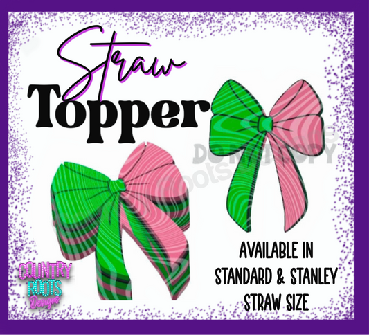 RTS Pink & Green Bow 3D Straw Topper