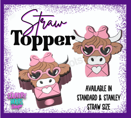 Highland Cow w/ Envelope 3D Straw Topper