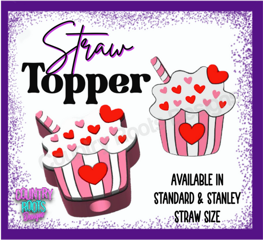 Cupcake Hearts 3D Straw Topper