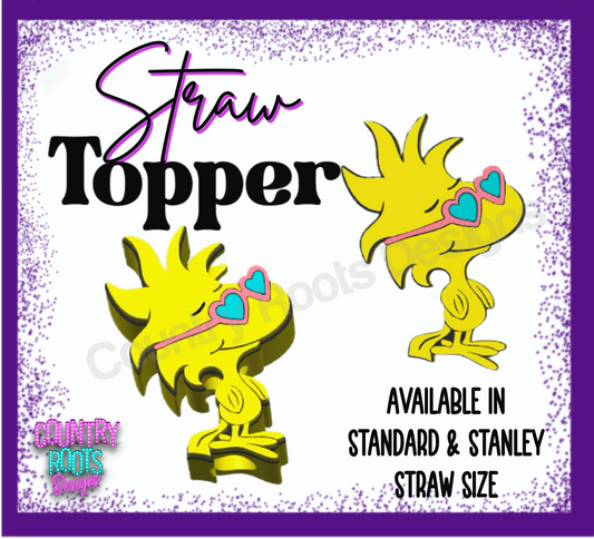 Yellow Bird Hearts 3D Straw Topper