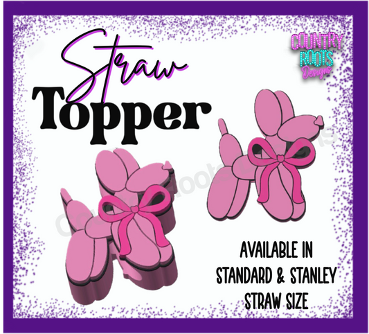 Pink Balloon Dog 3D Straw Topper