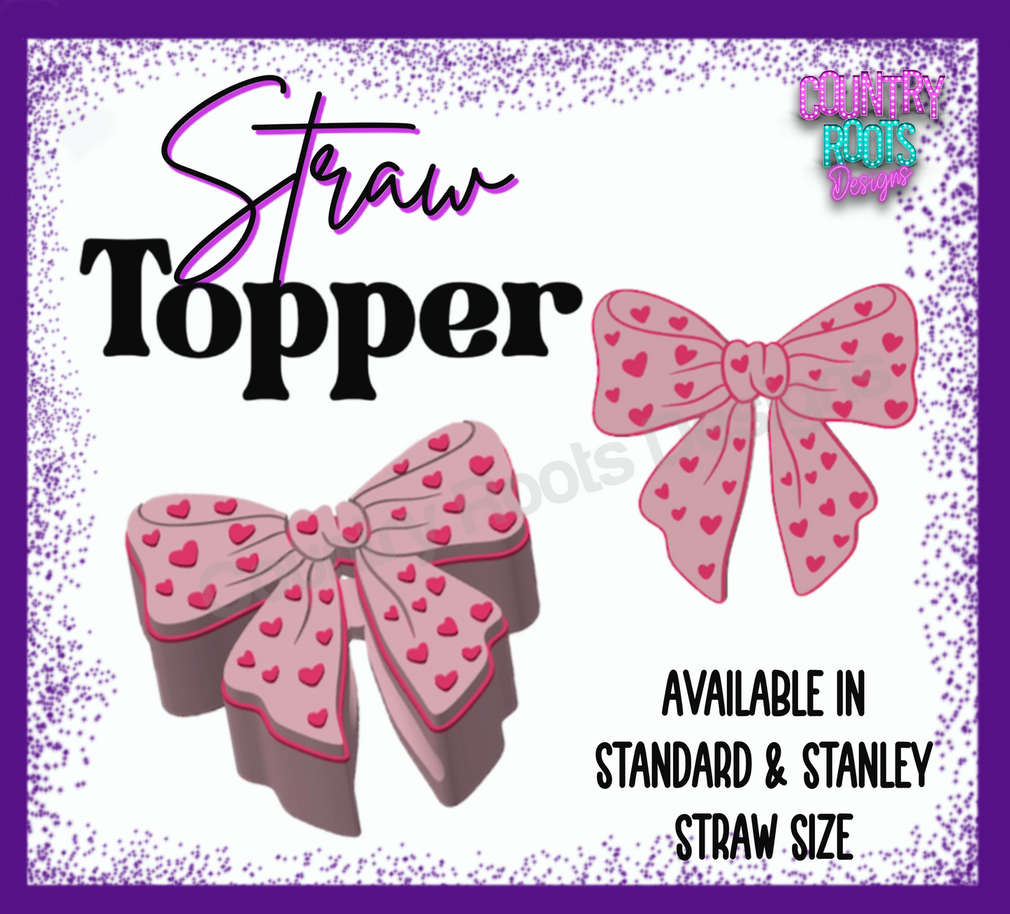 Pink Bow w/ Hearts 3D Straw Topper