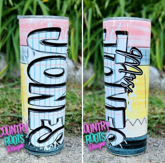 Personalized Teacher Pencil/Paper 20oz Skinny Tumbler