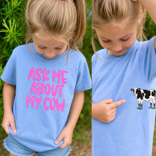 Ask Me About My Cow-Pink- Comfort Colors (Kids)