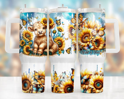 Sunflower Baby Highland Cow 40oz Tumbler