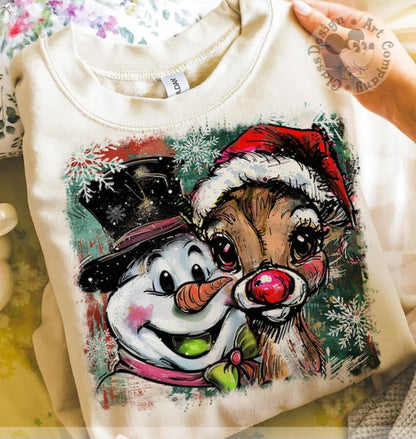 Cute Snowman & Deer