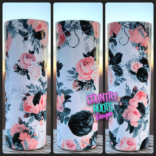 Pink & Black Floral 20oz Skinny Tumbler